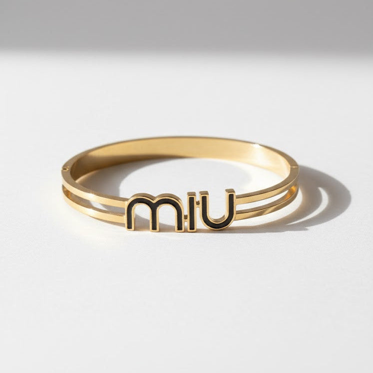 MIU Logo Black Enamel Bangle Bracelet
